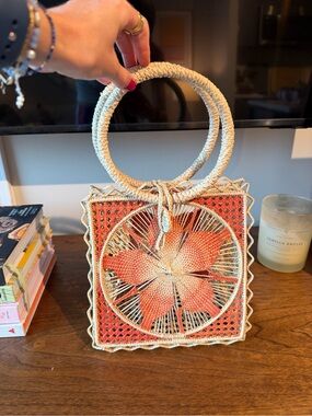 Woven Floral Straw Handbag